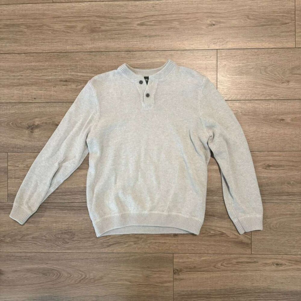 Vintage 90s Eddie Bauer Cotton Henley Sweater Oatmeal Cream Grandpa Gorpcore